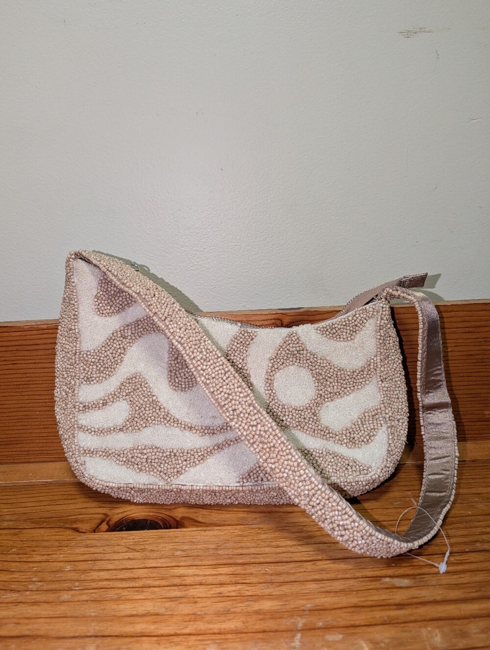 Anthropologie Beaded Baguette Shoulder Bag Blush Cream Y2K Made in India
